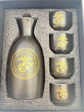Japan Sake Set USMC 248th Marine Corps Birthday Okinawa Decanter Cups New In Box